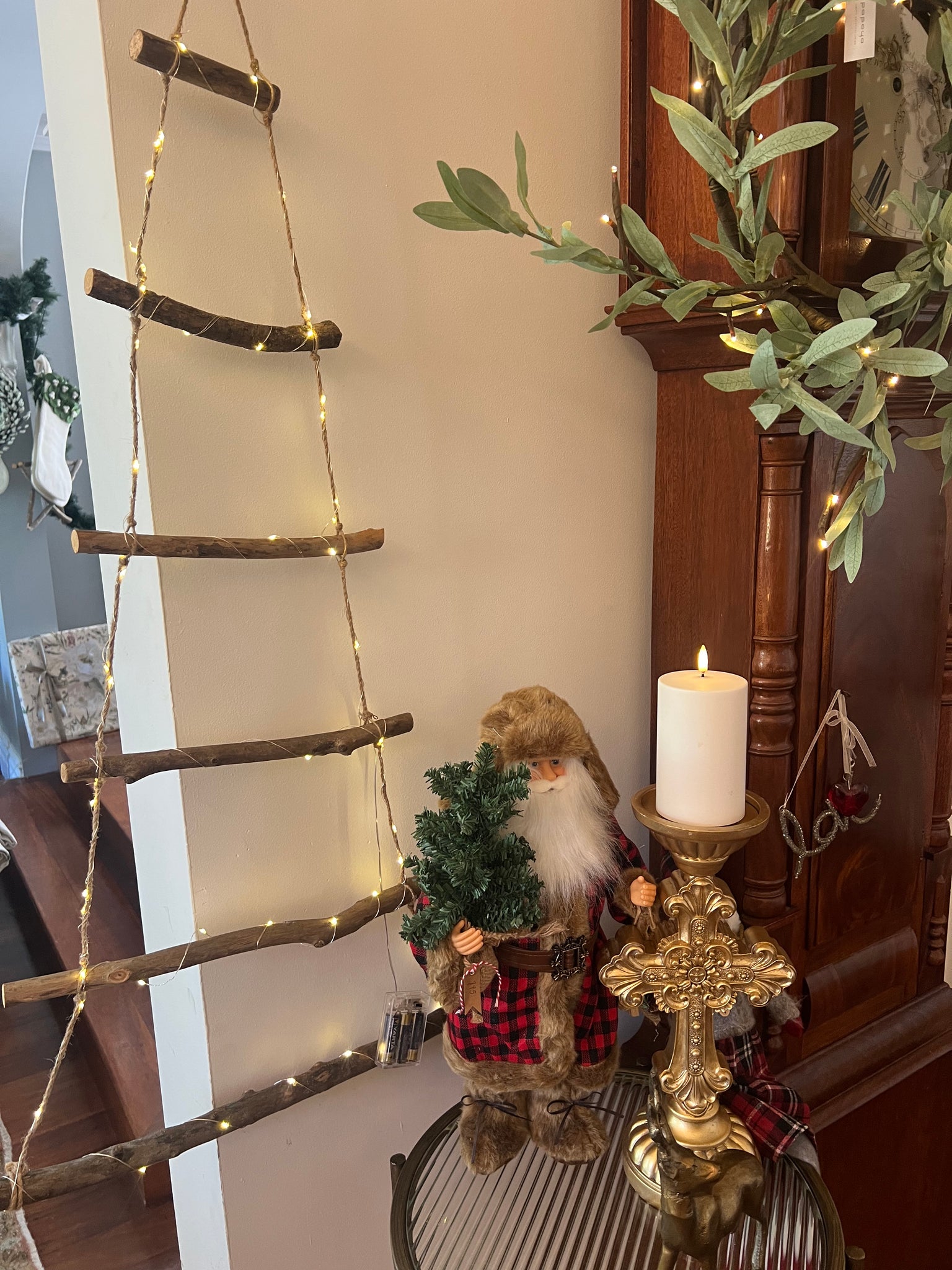 Wooden Ladder Hanger with led lights